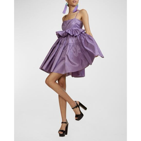 NWT $465 Cynthia Rowley Silk Taffeta Peplum Purple Babydoll Dress Sz 8 Run Small - Picture 12 of 12
